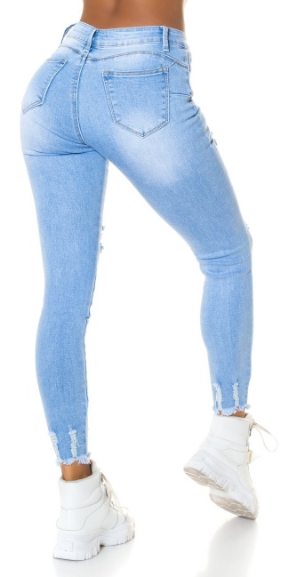 ultra gebruikte used look hoge taille jeans blauw
